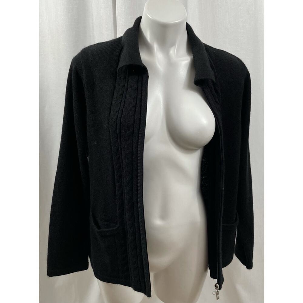 Allison Daley Sweater Black Heavy Zip Up Petite Collared Long Sleeve